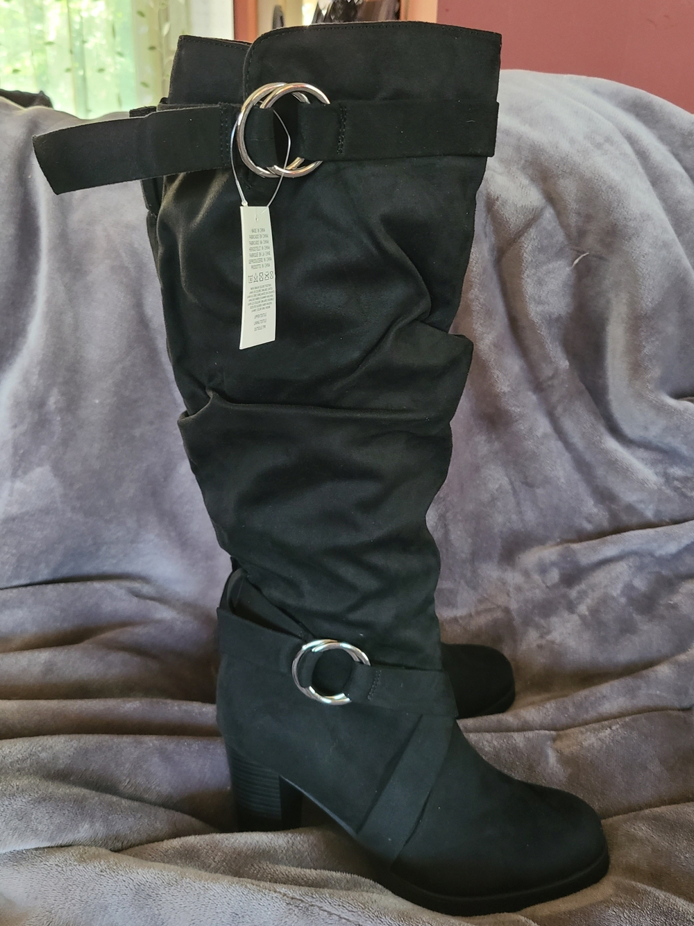 Black Knee-High Ring Strap Boots - Women